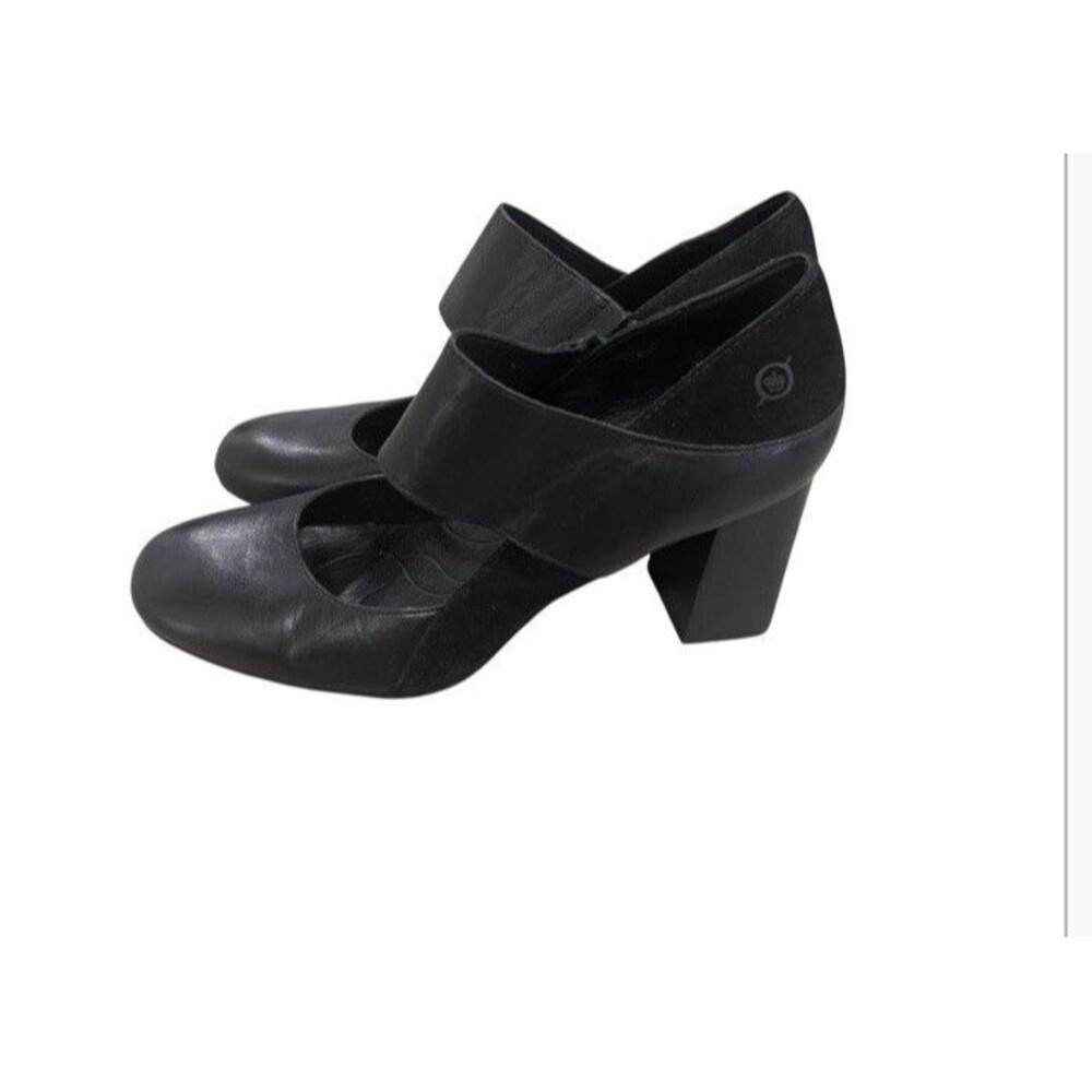 Born  Black Leather Motola Womens Chunky Heel  Mary Jane Pump Size 9M